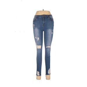 En Jean Medium Wash Blue Distressed Raw Hem Jeans
